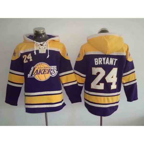 Men's Los Angeles Lakers #24 Kobe Bryant Purple Lace-Up Pullover Hoodie
